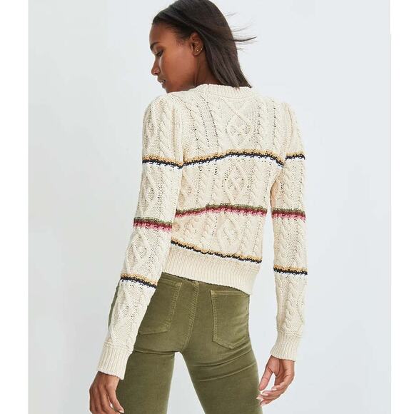 Veronica Beard Bruna Cream Black Multi Stripe Chunky Knit Long Sleeve Sweater M - Picture 3 of 16